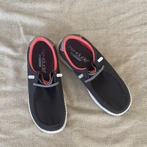 Hey Dude Black Shoes with Red Trim